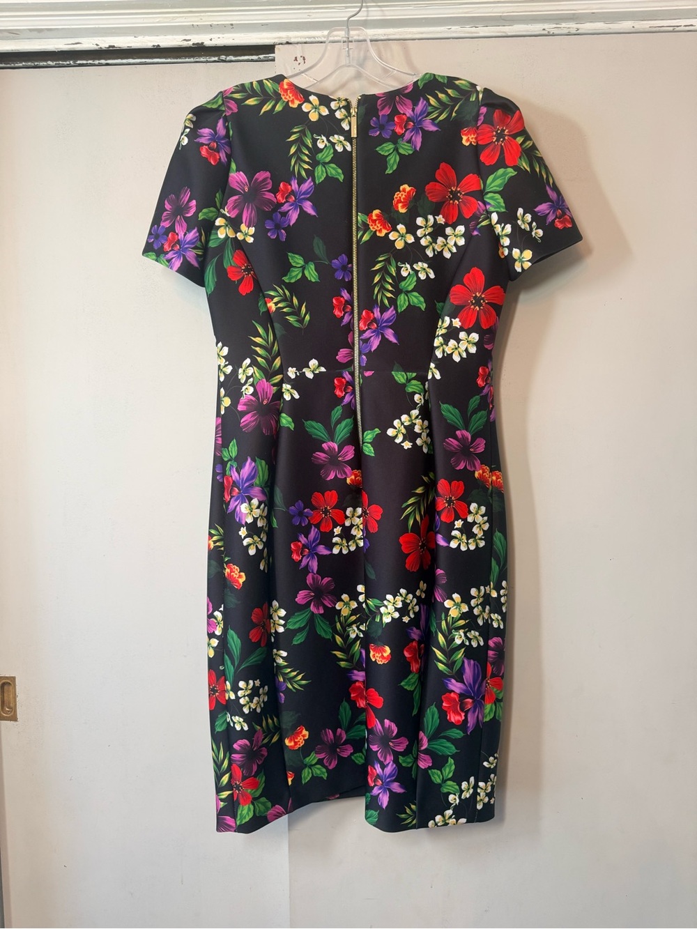 Calvin Klein Black Midi Dress with Red & Purple Floral Print sz12 - Picture 3 of 5
